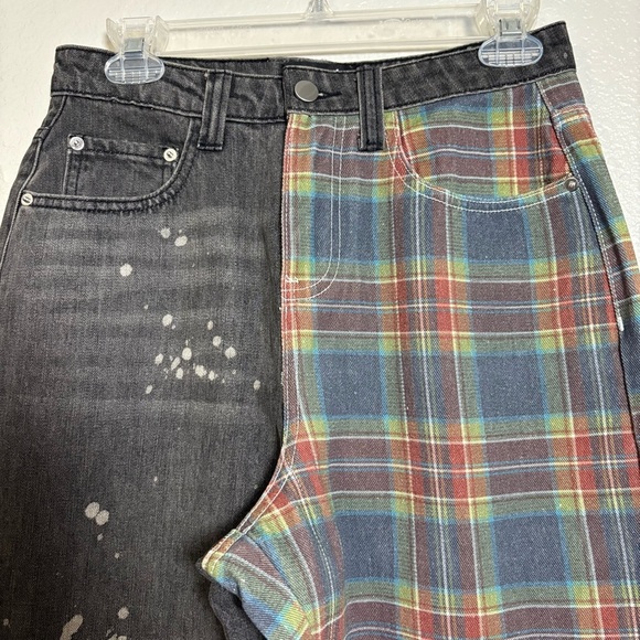 Too Punk, Current Mood by Dolls Kill Multicolor Plaid and Black Splattered Jeans - Picture 2 of 12
